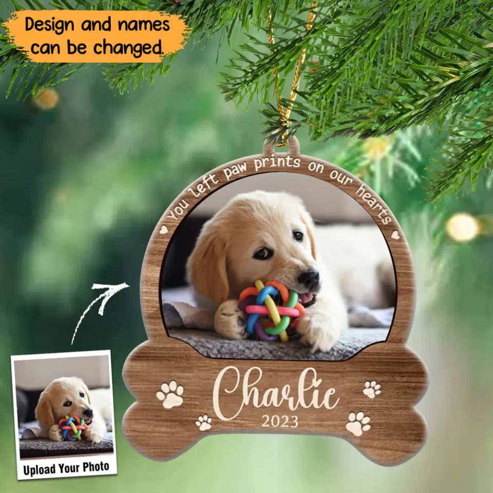 Personalized You Left Paw Prints On Our Hearts Wooden Ornament Printed HTHHN23544