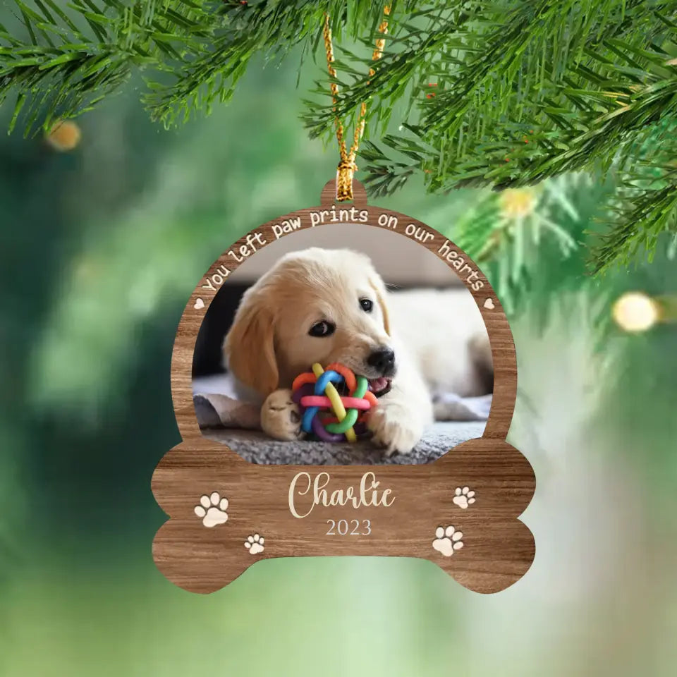 Personalized You Left Paw Prints On Our Hearts Wooden Ornament Printed HTHHN23544