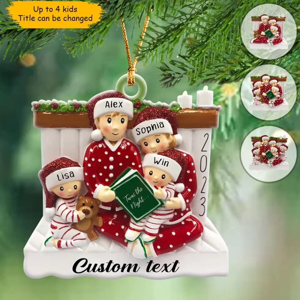 Personalized Family 2023 Pajama Family Reading Story Kid Acrylic Ornament Printed QTHN559