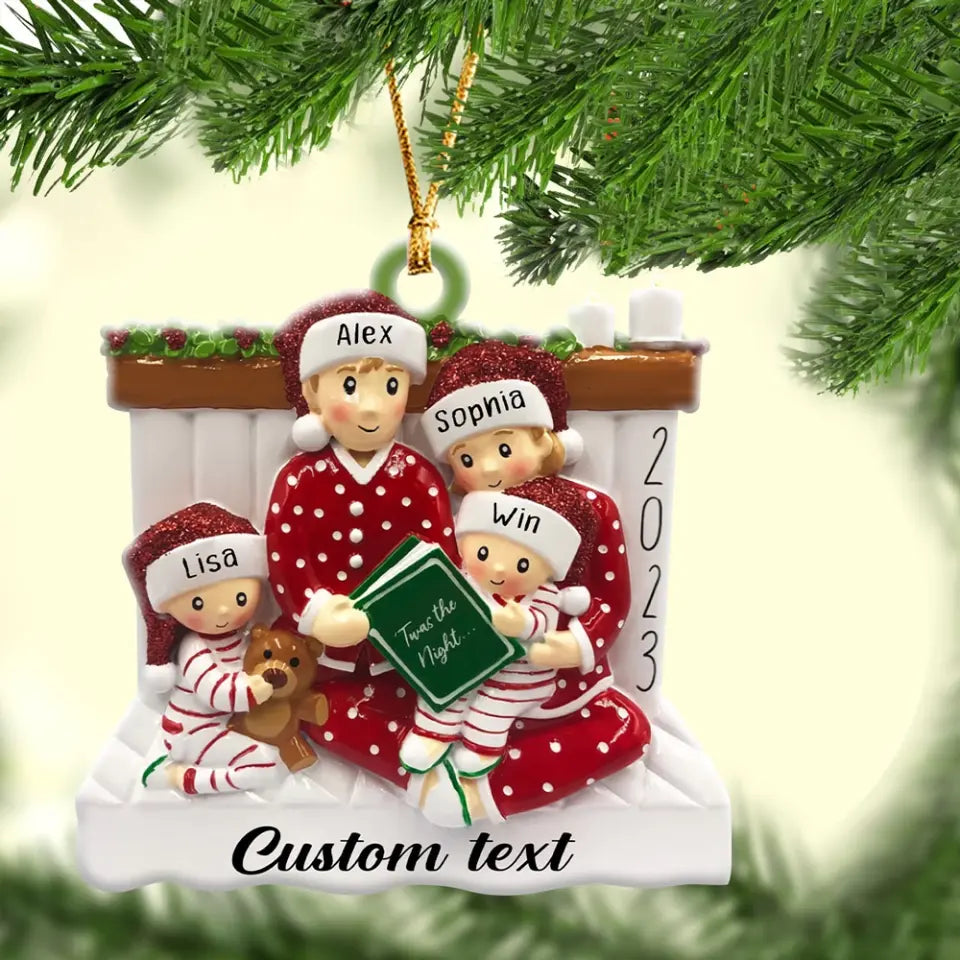 Personalized Family 2023 Pajama Family Reading Story Kid Acrylic Ornament Printed QTHN559