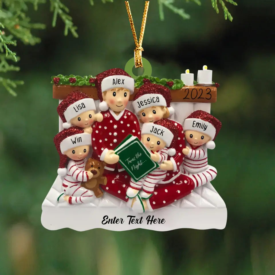 Personalized Family 2023 Pajama Family Reading Story Kid Acrylic Ornament Printed QTHN559