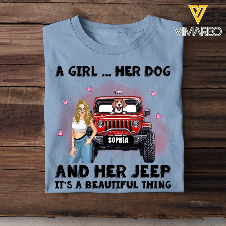 Personalized A Girl Her Dogs And Her Jeep It's A Beautiful Thing T-shirt Printed VQ23558
