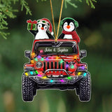 Personalized Couple Penguin & Jeep Christmas Gift Acrylic Ornament Printed PTN23557