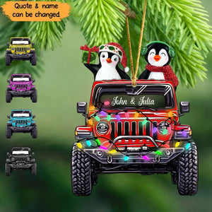 Personalized Couple Penguin & Jeep Christmas Gift Acrylic Ornament Printed PTN23557