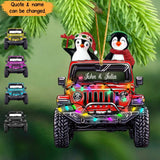 Personalized Couple Penguin & Jeep Christmas Gift Acrylic Ornament Printed PTN23557