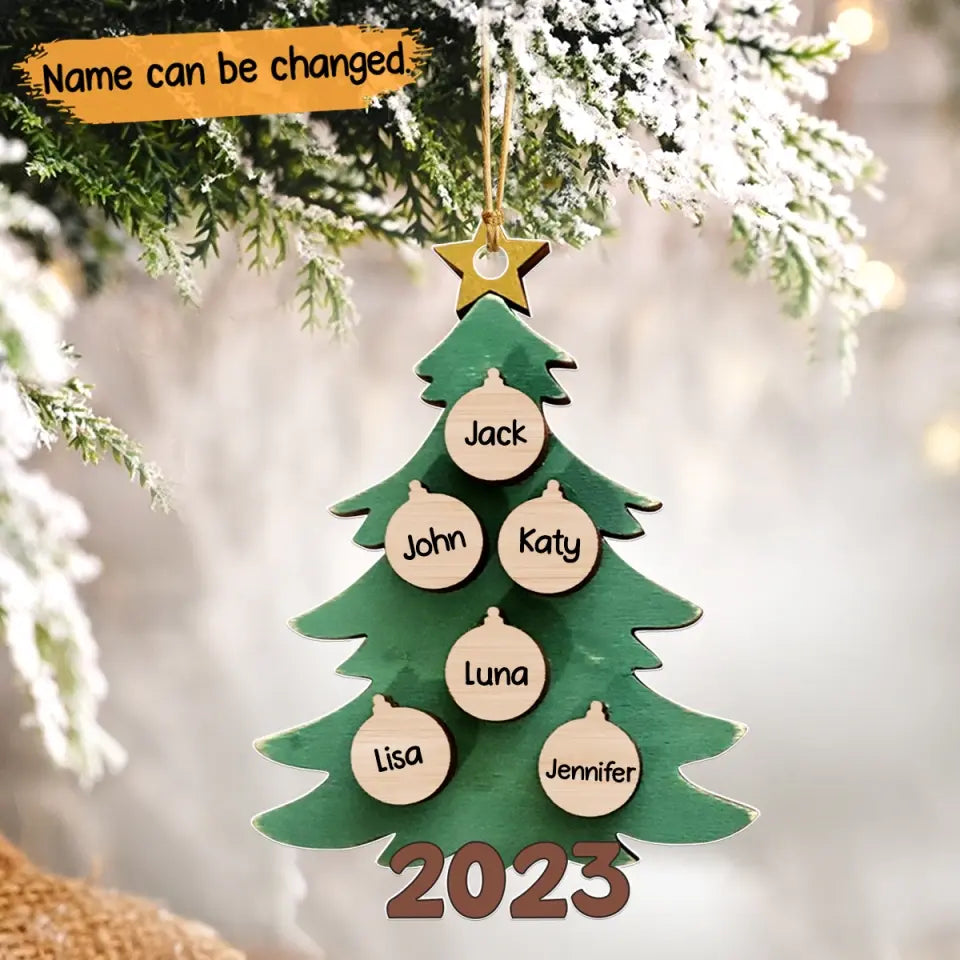 Personalized Christmas Tree 2023 with Kid Names Xmas Gift Wood Ornament Printed QTPN23577