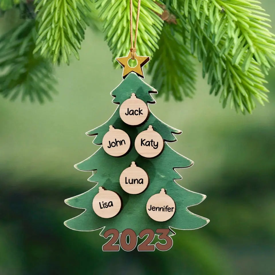 Personalized Christmas Tree 2023 with Kid Names Xmas Gift Wood Ornament Printed QTPN23577