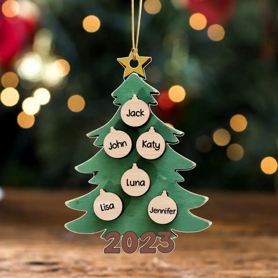 Personalized Christmas Tree 2023 with Kid Names Xmas Gift Wood Ornament Printed QTPN23577