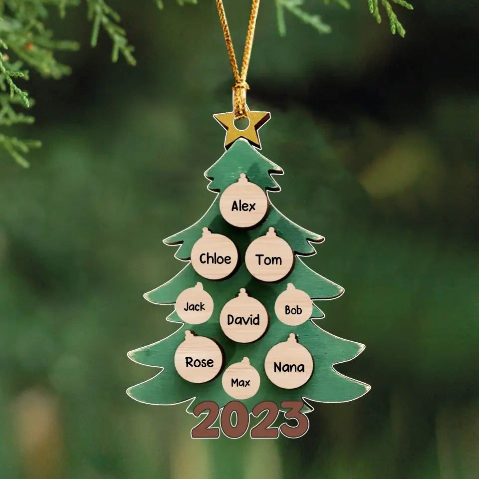 Personalized Christmas Tree 2023 with Kid Names Xmas Gift Wood Ornament Printed QTPN23577