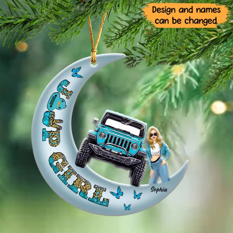 Personalized Jeep Girl with Name Crescent Moon Acrylic Ornament Printed MTHN23579