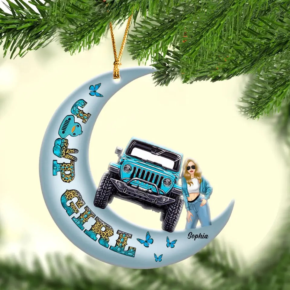 Personalized Jeep Girl with Name Crescent Moon Acrylic Ornament Printed MTHN23579