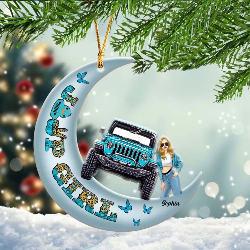 Personalized Jeep Girl with Name Crescent Moon Acrylic Ornament Printed MTHN23579