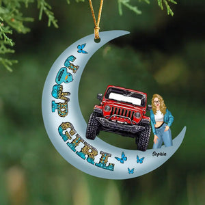 Personalized Jeep Girl with Name Crescent Moon Acrylic Ornament Printed MTHN23579