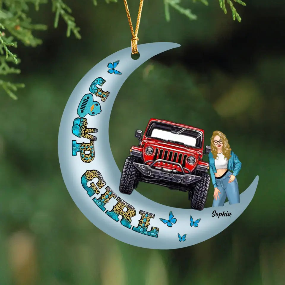 Personalized Jeep Girl with Name Crescent Moon Acrylic Ornament Printed MTHN23579