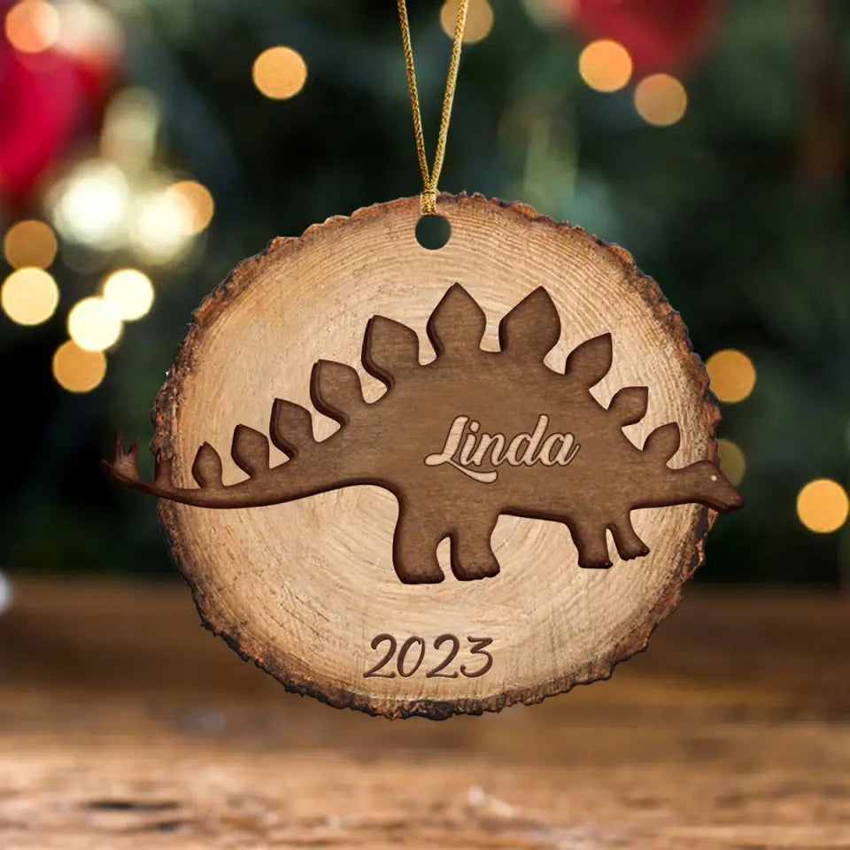 Personalized Dinosaur Family Christmas Gift Wooden Ornament Printed QTPN586