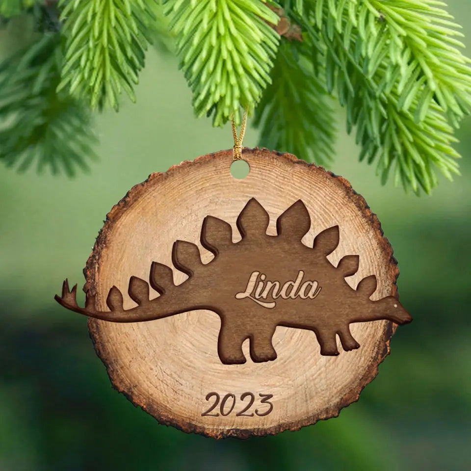 Personalized Dinosaur Family Christmas Gift Wooden Ornament Printed QTPN586
