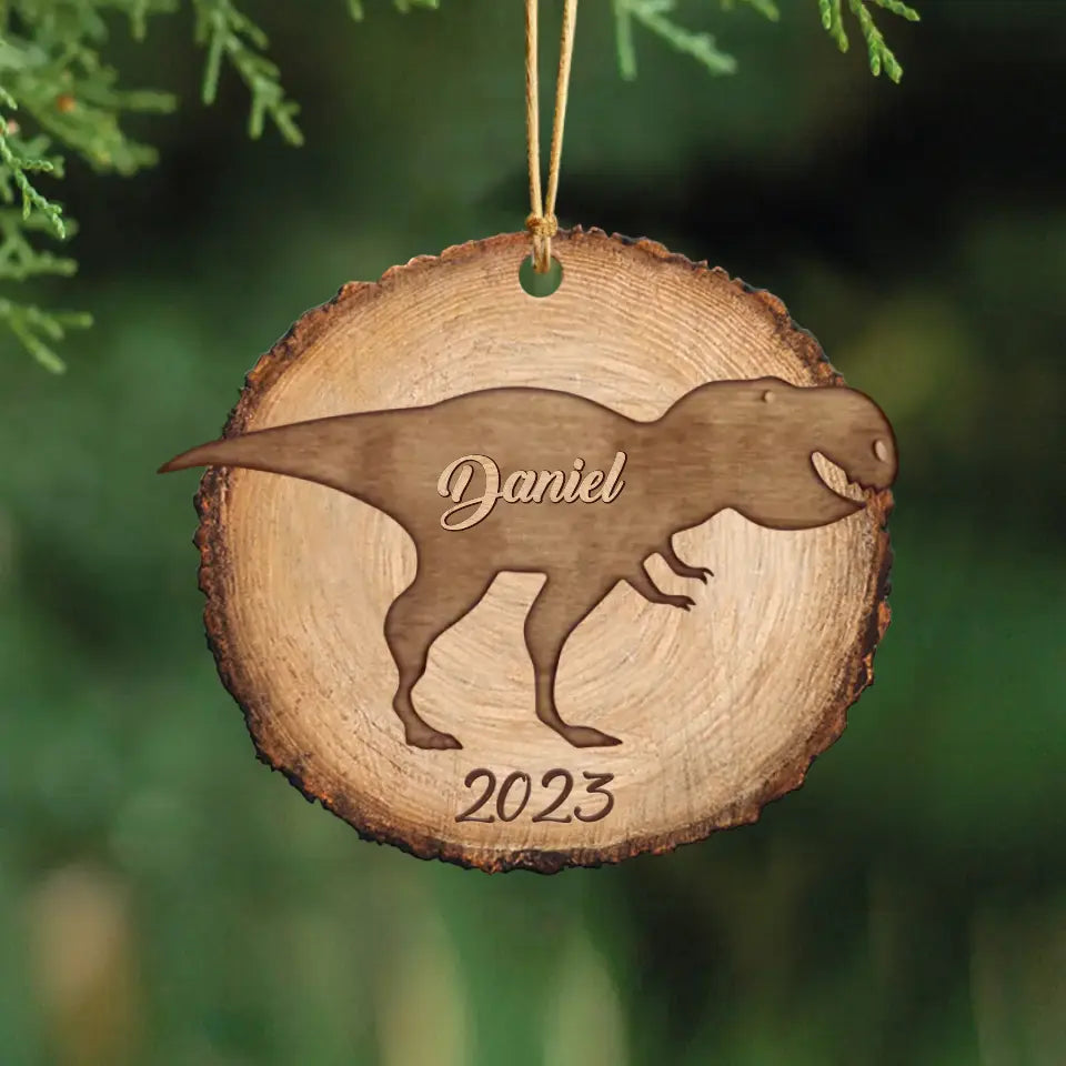 Personalized Dinosaur Family Christmas Gift Wooden Ornament Printed QTPN586