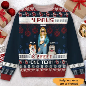 Personalized 4 Paws & 2 Feet One Team Dog Girl Ugly Sweater Printed NTMTHN23585
