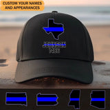Personalized Thin Blue Line US State Flag Custom Name And Badge Number Black Cap QTVQ599