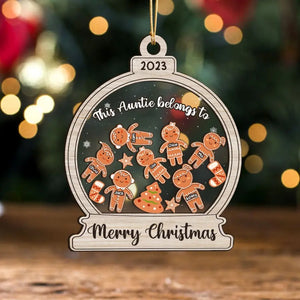 Personalized This Auntie Belongs To Merry Christmas 2023 Wooden Ornament 2 Layer Printed HTHVQ23598