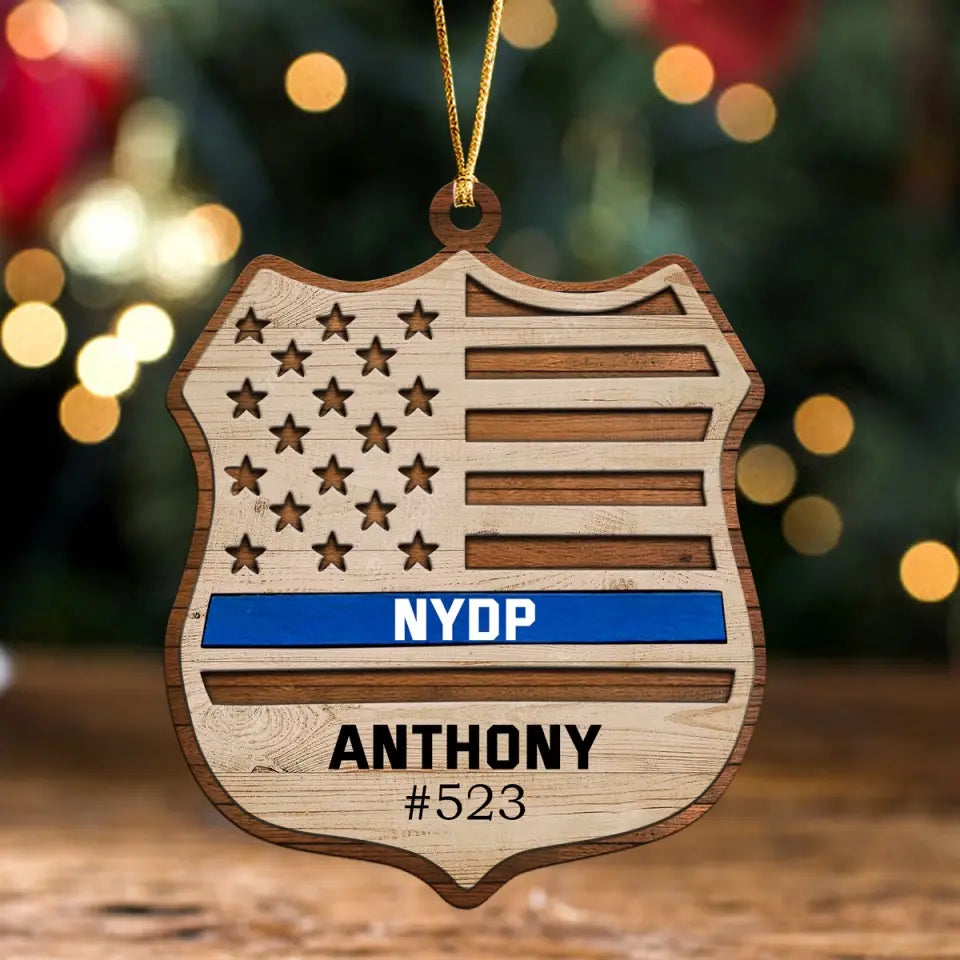 Personalized US Police Department Custom Name & ID Wooden Ornament Printed PTN23582