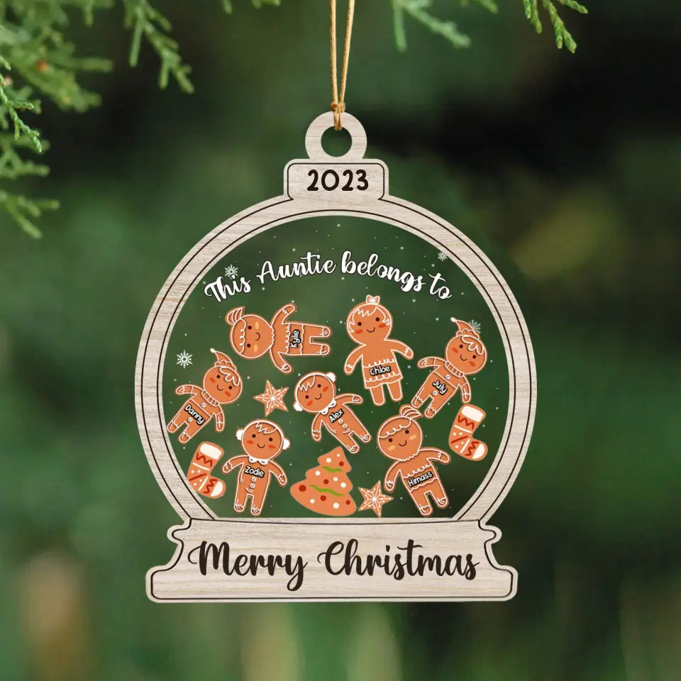 Personalized This Auntie Belongs To Merry Christmas 2023 Wooden Ornament 2 Layer Printed HTHVQ23598