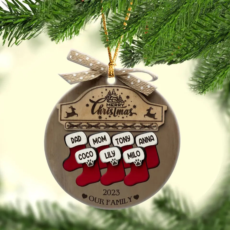 Personalized Merry Christmas 2023 Our Family Wooden Ornament Printed HTHHN23620