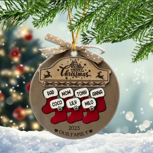 Personalized Merry Christmas 2023 Our Family Wooden Ornament Printed HTHHN23620