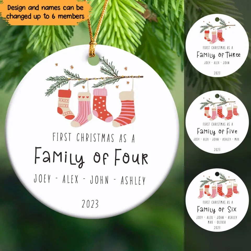 Personalized First Christmas As A Family Of Six Custom Member Name Ceramic Ornament Printed HTHVQ23624