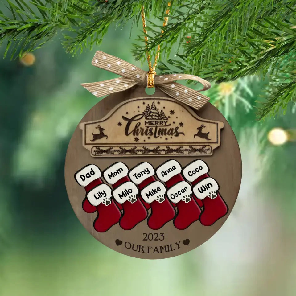 Personalized Merry Christmas 2023 Our Family Wooden Ornament Printed HTHHN23620