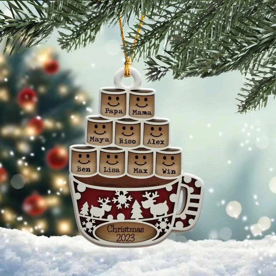 Personalized Christmas 2023 Family Names or 1st Married Christmas Wooden Ornament Printed HTHHN23627