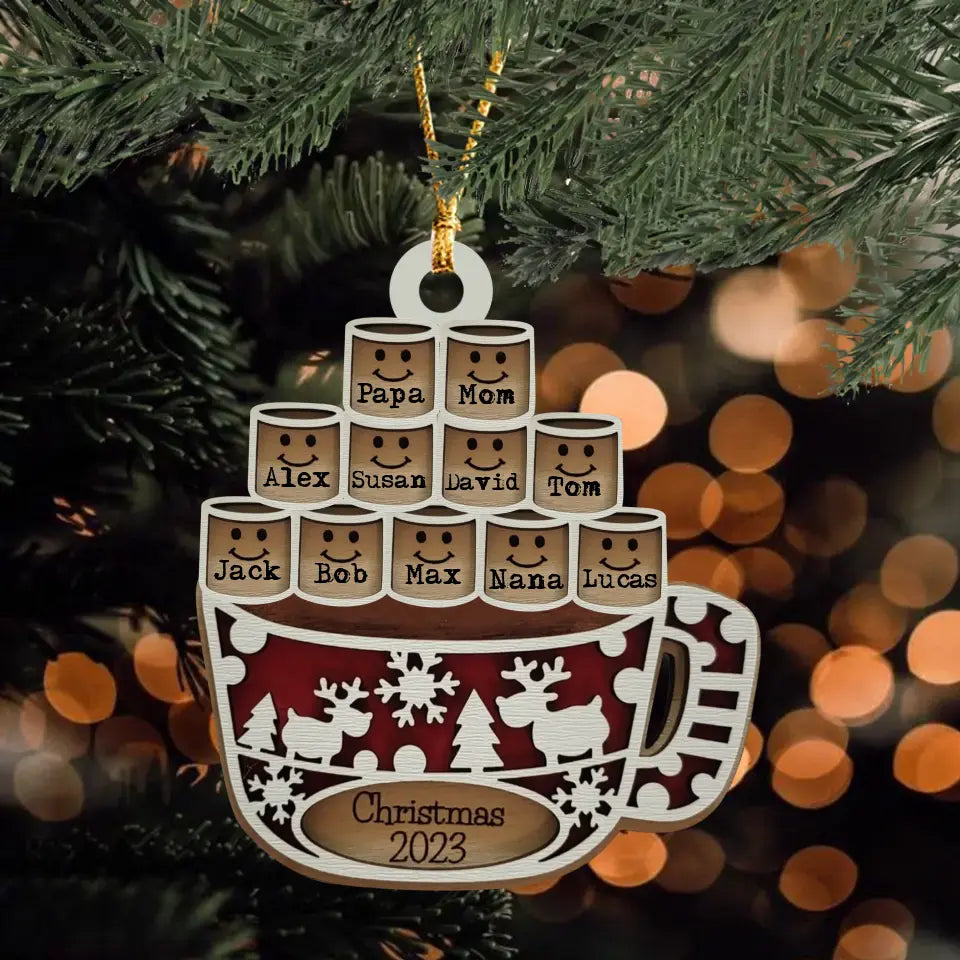 Personalized Christmas 2023 Family Names or 1st Married Christmas Wooden Ornament Printed HTHHN23627
