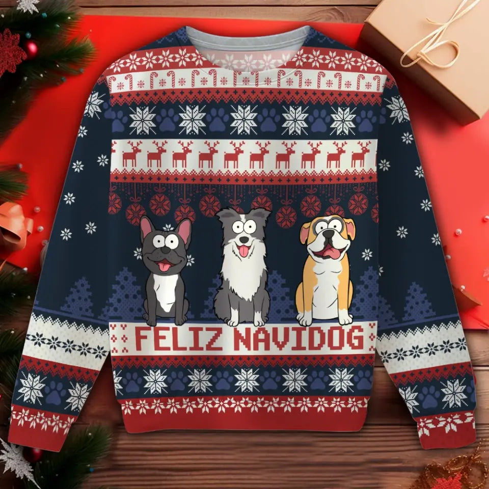 Personalized Feliz Navidog Ugly Sweater Printed NMTKVH23634