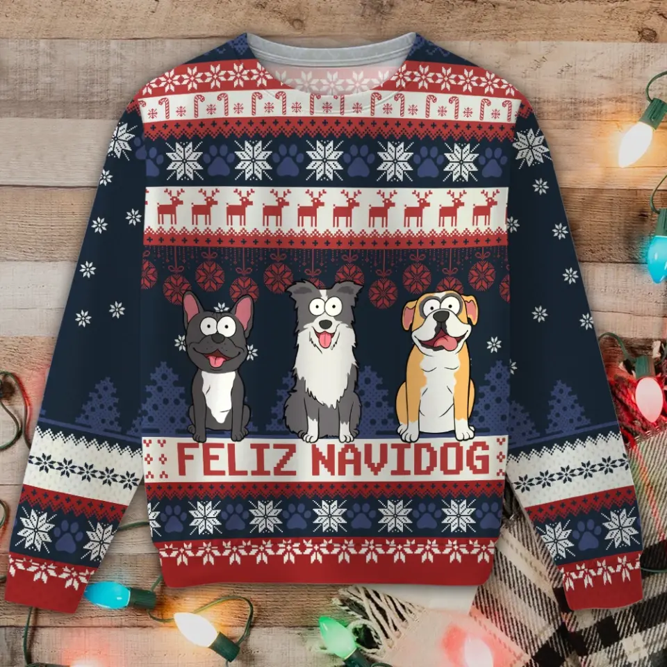 Personalized Feliz Navidog Ugly Sweater Printed NMTKVH23634