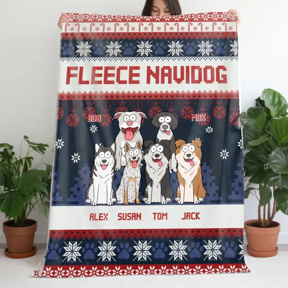 Personalized Fleece Navidog Dog Lovers Gift Sherpa or Fleece Blanket Printed QTVQ23639