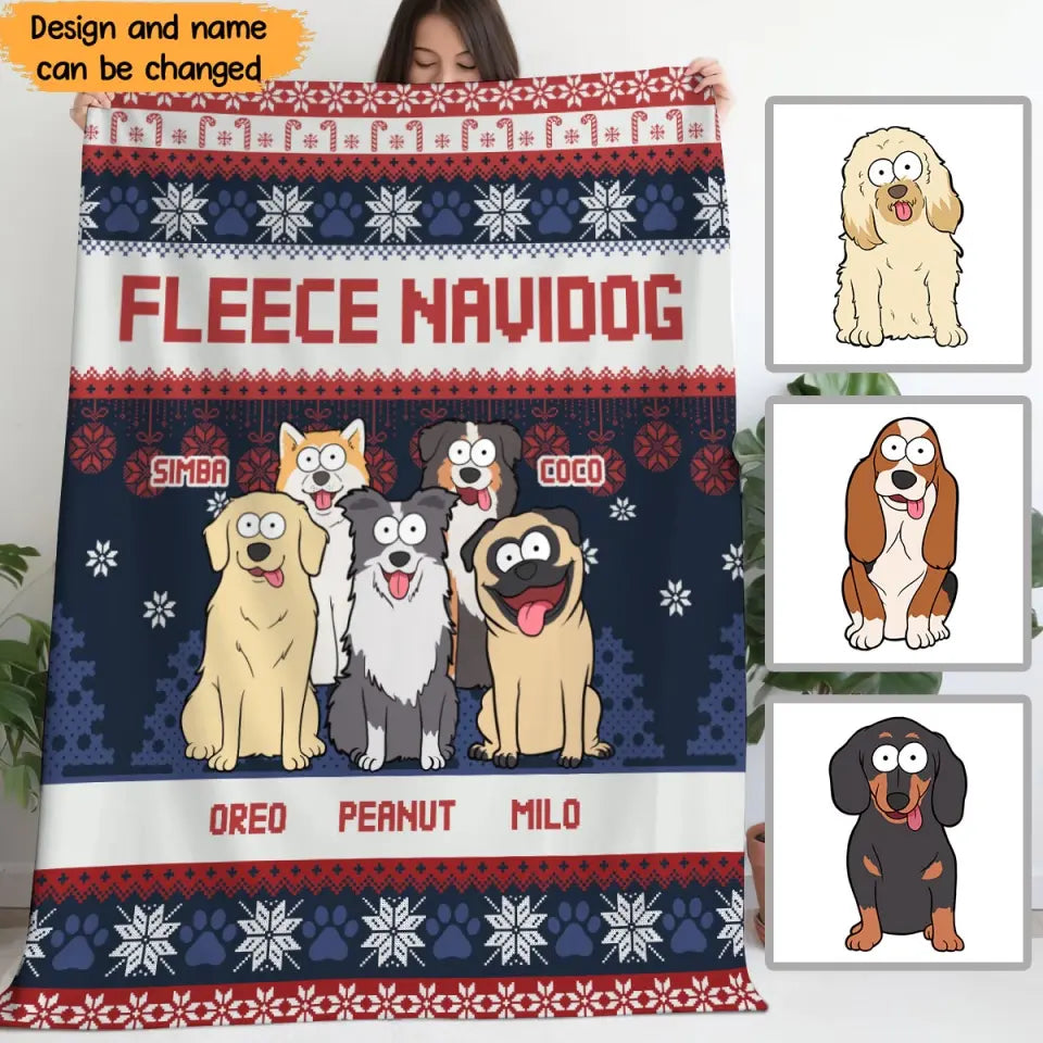 Personalized Fleece Navidog Dog Lovers Gift Sherpa or Fleece Blanket Printed QTVQ23639