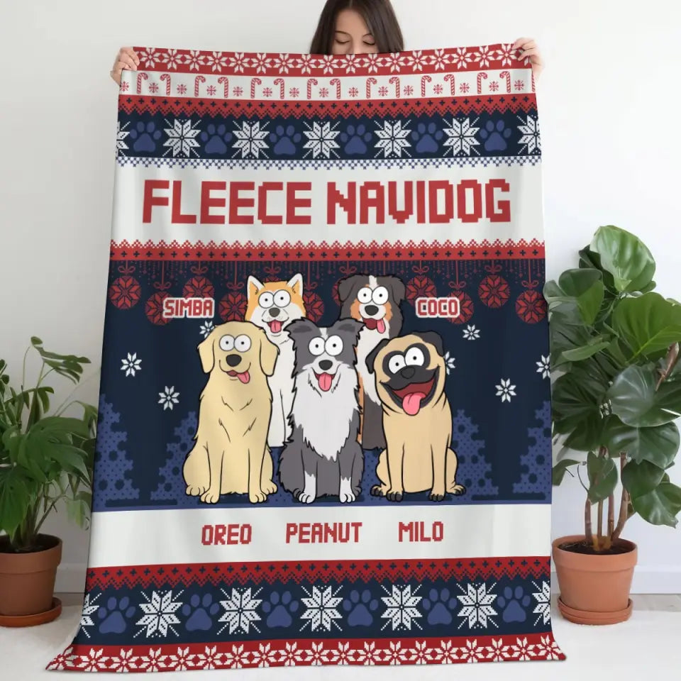 Personalized Fleece Navidog Dog Lovers Gift Sherpa or Fleece Blanket Printed QTVQ23639