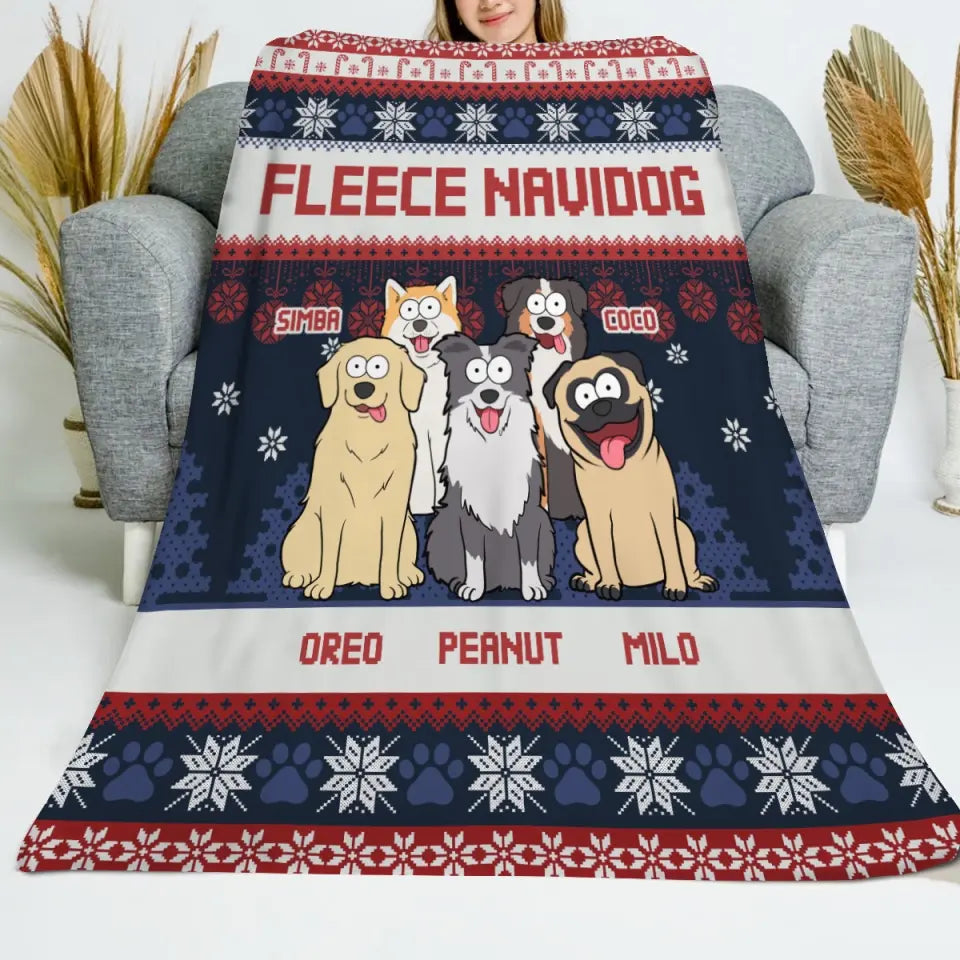 Personalized Fleece Navidog Dog Lovers Gift Sherpa or Fleece Blanket Printed QTVQ23639