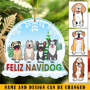 Personalized Feliz Navidog Dog In The Snow Custom Name Acrylic Ornament Printed MTKVH23645