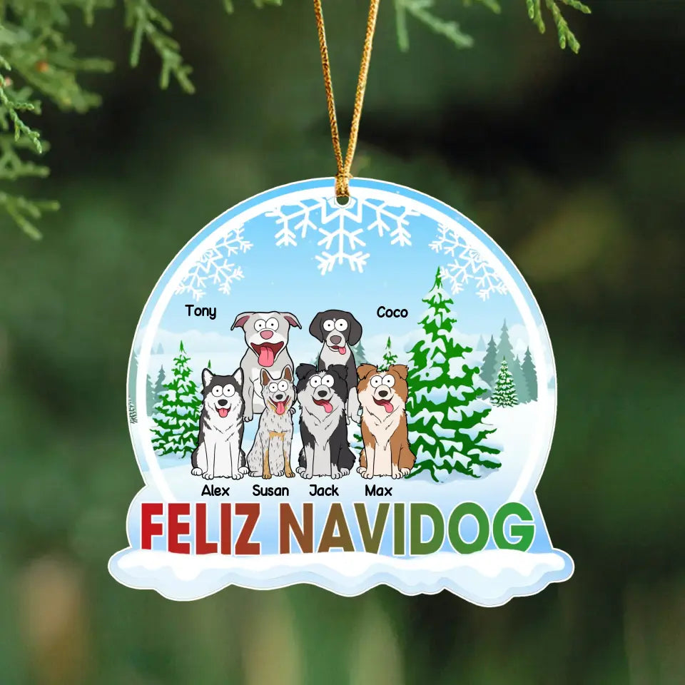 Personalized Feliz Navidog Dog In The Snow Custom Name Acrylic Ornament Printed MTKVH23645