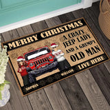 Personalized Merry Christmas A Crazy Jeep Lady And A Grumpy Old Man Live Here Couple Doormat HN23631