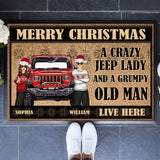 Personalized Merry Christmas A Crazy Jeep Lady And A Grumpy Old Man Live Here Couple Doormat HN23631