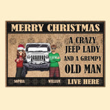 Personalized Merry Christmas A Crazy Jeep Lady And A Grumpy Old Man Live Here Couple Doormat HN23631