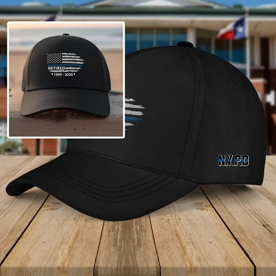 Personalized Thin Blue Line Officer Retired Black Cap QTVQ657