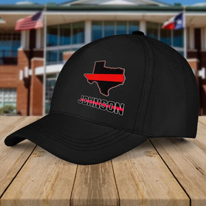 Personalized Firefighter Thin Red Line US State Flag Custom Name Black Cap TQTVQ23666