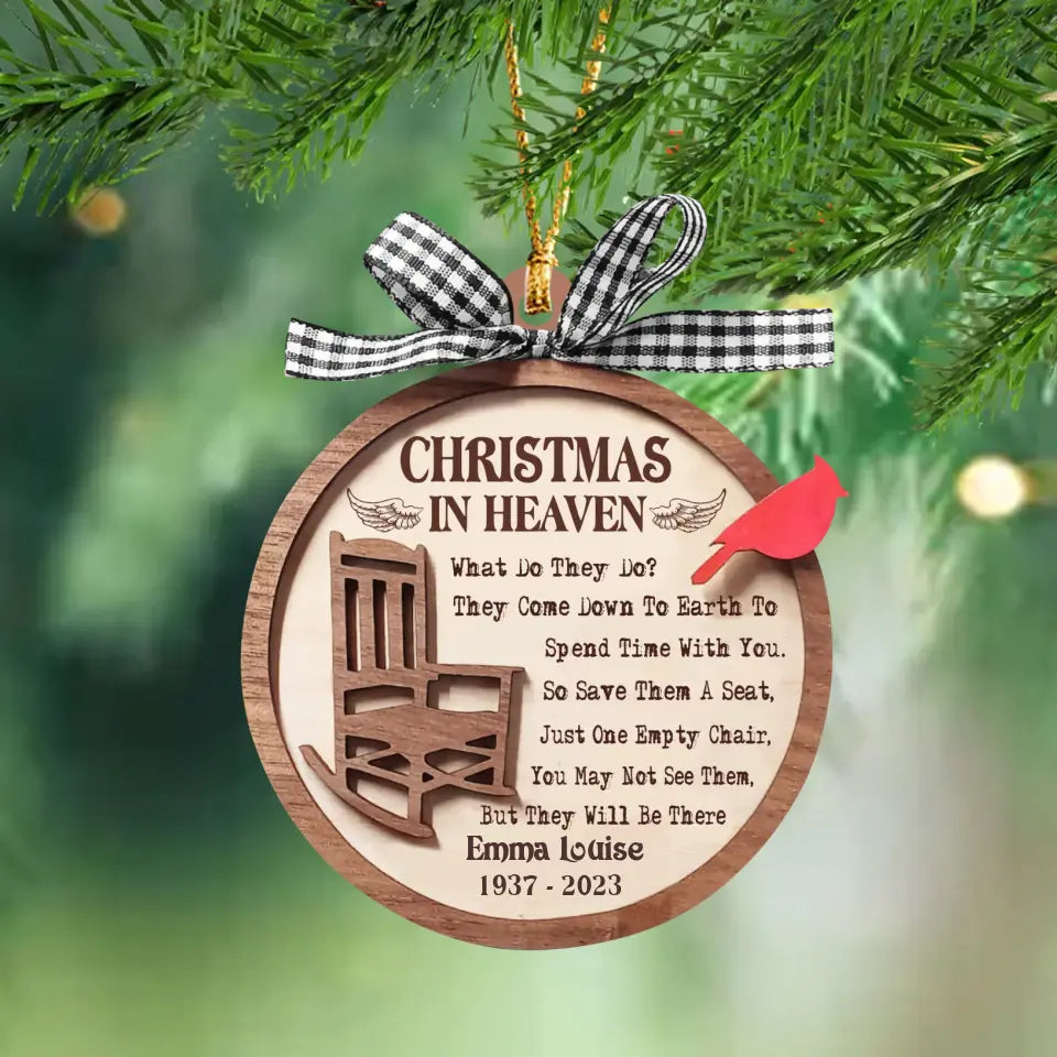 Personalized Christmas In Heaven Memorial Wooden Ornament Printed HTHHN23674