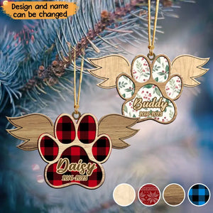 Personalized Paw Angel Wings Custom Your Pet Name Wooden Ornament 2 Layer Printed PTN23683