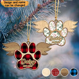 Personalized Paw Angel Wings Custom Your Pet Name Wooden Ornament 2 Layer Printed PTN23683