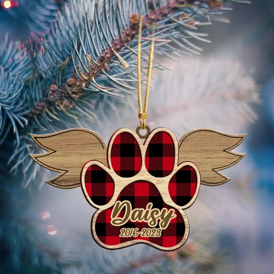 Personalized Paw Angel Wings Custom Your Pet Name Wooden Ornament 2 Layer Printed PTN23683