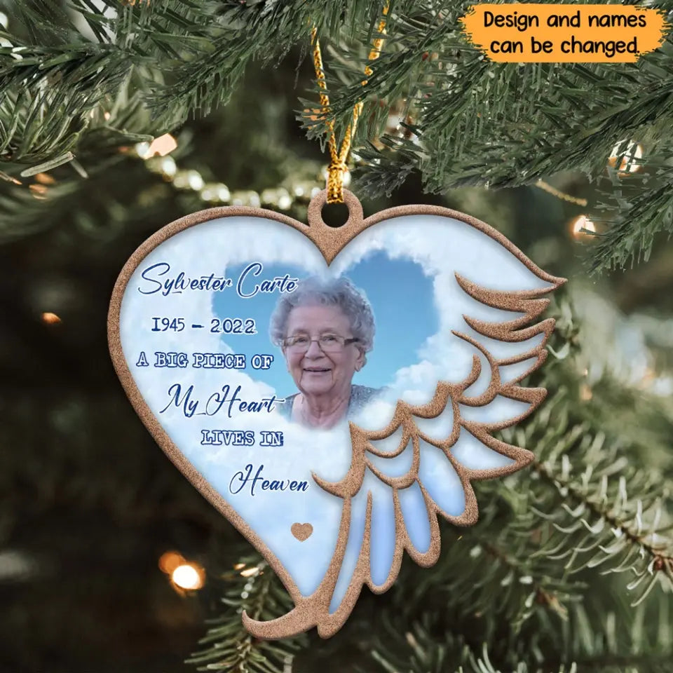 Personalized A Big Piece Of My Heart Lives In Heaven Memorial Wooden Ornament 2 Layer Printed TQTHN23693